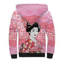 Japanese Geisha Cherry Blossom Sherpa Hoodie Pink Palaka Hawaii Pattern Fusion Design LT19 - Polynesian Pride