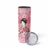 Japanese Geisha Cherry Blossom Skinny Tumbler Pink Palaka Hawaii Pattern Fusion Design LT19 - Polynesian Pride