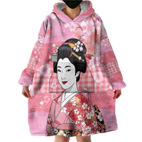 Japanese Geisha Cherry Blossom Wearable Blanket Hoodie Pink Palaka Hawaii Pattern Fusion Design LT19 - Polynesian Pride