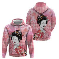 Japanese Geisha Cherry Blossom Zip Hoodie Pink Palaka Hawaii Pattern Fusion Design