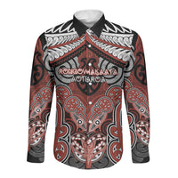 Aotearoa Iwi Rongowhakaata Personalised Long Sleeve Button Shirt Maori Kowhaiwhai Pattern LT19 Unisex Red - Polynesian Pride