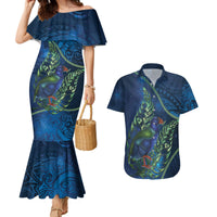 New Zealand Takahe Personalised Couples Matching Mermaid Dress and Hawaiian Shirt Silver Fern Galaxy Polynesian Pattern LT22 Blue - Polynesian Pride