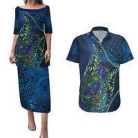 New Zealand Takahe Personalised Couples Matching Puletasi and Hawaiian Shirt Silver Fern Galaxy Polynesian Pattern LT22 Blue - Polynesian Pride