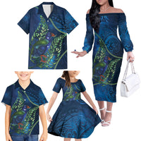 New Zealand Takahe Personalised Family Matching Off The Shoulder Long Sleeve Dress and Hawaiian Shirt Silver Fern Galaxy Polynesian Pattern LT22 - Polynesian Pride
