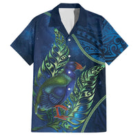 New Zealand Takahe Personalised Family Matching Off Shoulder Maxi Dress and Hawaiian Shirt Silver Fern Galaxy Polynesian Pattern LT22 Dad's Shirt - Short Sleeve Blue - Polynesian Pride