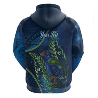 New Zealand Takahe Personalised Hoodie Silver Fern Galaxy Polynesian Pattern