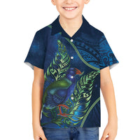 New Zealand Takahe Personalised Kid Hawaiian Shirt Silver Fern Galaxy Polynesian Pattern