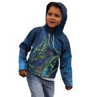 New Zealand Takahe Personalised Kid Hoodie Silver Fern Galaxy Polynesian Pattern