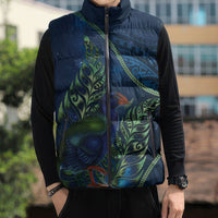 New Zealand Takahe Personalised Sleeveless Puffer Jacket Silver Fern Galaxy Polynesian Pattern