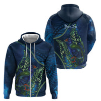 New Zealand Takahe Personalised Zip Hoodie Silver Fern Galaxy Polynesian Pattern