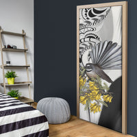 New Zealand Fantail Bird Door Cover Maori Piwakawaka Kowhai Maori Pattern