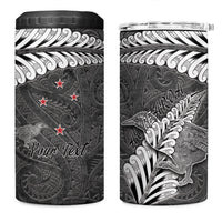 New Zealand Weka Personalised 4 in 1 Can Cooler Tumbler Aotearoa Hen Silver Fern Maori Pattern LT22 One Size: 16 oz Black - Polynesian Pride