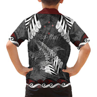 New Zealand Weka Personalised Family Matching Off Shoulder Maxi Dress and Hawaiian Shirt Aotearoa Hen Silver Fern Maori Pattern LT22 - Polynesian Pride