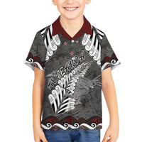 New Zealand Weka Personalised Family Matching Tank Maxi Dress and Hawaiian Shirt Aotearoa Hen Silver Fern Maori Pattern LT22 Son's Shirt Black - Polynesian Pride