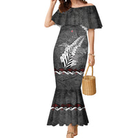 New Zealand Weka Personalised Mermaid Dress Aotearoa Hen Silver Fern Maori Pattern LT22 Women Black - Polynesian Pride