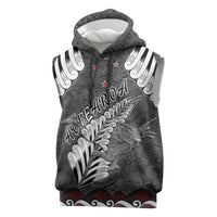 New Zealand Weka Personalised Sleeveless Hoodie Aotearoa Hen Silver Fern Maori Pattern LT22 Black - Polynesian Pride