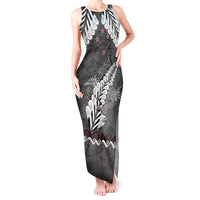 New Zealand Weka Personalised Tank Maxi Dress Aotearoa Hen Silver Fern Maori Pattern LT22 Women Black - Polynesian Pride
