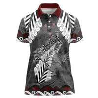 New Zealand Weka Personalised Women Polo Shirt Aotearoa Hen Silver Fern Maori Pattern LT22 Female Black - Polynesian Pride