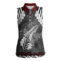 New Zealand Weka Personalised Women Sleeveless Polo Shirt Aotearoa Hen Silver Fern Maori Pattern LT22 Female Black - Polynesian Pride