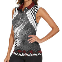 New Zealand Weka Personalised Women Sleeveless Polo Shirt Aotearoa Hen Silver Fern Maori Pattern LT22 - Polynesian Pride