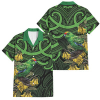 New Zealand Parakeet Bird Family Matching Short Sleeve Bodycon Dress and Hawaiian Shirt Maori Kakariki Kowhai Maori Pattern