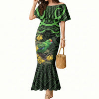 New Zealand Parakeet Bird Mermaid Dress Maori Kakariki Kowhai Maori Pattern