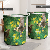 Bellbird New Zealand Personalised Laundry Basket Kowhai Flower Maori Pattern