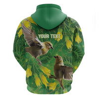 Bellbird New Zealand Personalised Hoodie Kowhai Flower Maori Pattern