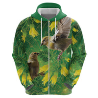 Bellbird New Zealand Personalised Hoodie Kowhai Flower Maori Pattern