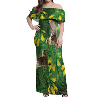 Bellbird New Zealand Personalised Off Shoulder Maxi Dress Kowhai Flower Maori Pattern