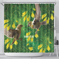 Bellbird New Zealand Personalised Shower Curtain Kowhai Flower Maori Pattern