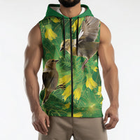 Bellbird New Zealand Personalised Sleeveless Zip Hoodie Kowhai Flower Maori Pattern
