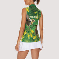 Bellbird New Zealand Personalised Women Sleeveless Polo Shirt Kowhai Flower Maori Pattern LT22 - Polynesian Pride