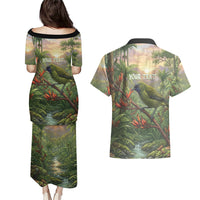Bellbird New Zealand Personalised Couples Matching Puletasi and Hawaiian Shirt Korimako Harakeke Flower Native Forest LT22 - Polynesian Pride
