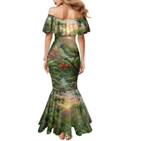 Bellbird New Zealand Personalised Family Matching Mermaid Dress and Hawaiian Shirt Korimako Harakeke Flower Native Forest LT22 - Polynesian Pride