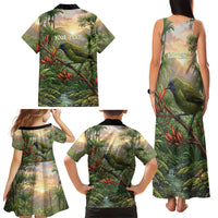 Bellbird New Zealand Personalised Family Matching Tank Maxi Dress and Hawaiian Shirt Korimako Harakeke Flower Native Forest LT22 - Polynesian Pride