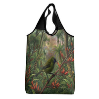 Bellbird New Zealand Personalised Grocery Bag Korimako Harakeke Flower Native Forest