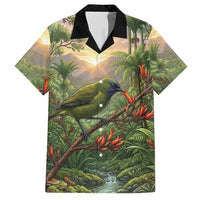 Bellbird New Zealand Personalised Hawaiian Shirt Korimako Harakeke Flower Native Forest