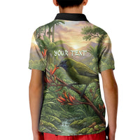 Bellbird New Zealand Personalised Kid Polo Shirt Korimako Harakeke Flower Native Forest LT22 - Polynesian Pride