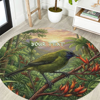 Bellbird New Zealand Personalised Round Carpet Korimako Harakeke Flower Native Forest
