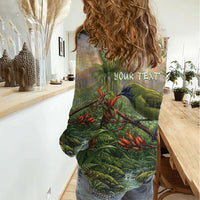 Bellbird New Zealand Personalised Women Casual Shirt Korimako Harakeke Flower Native Forest LT22 - Polynesian Pride