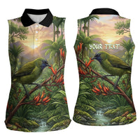 Bellbird New Zealand Personalised Women Sleeveless Polo Shirt Korimako Harakeke Flower Native Forest LT22 - Polynesian Pride