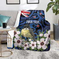Tomtit New Zealand Personalised Blanket Miromiro Manuka Flower Maori Pattern