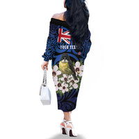 Tomtit New Zealand Personalised Family Matching Off The Shoulder Long Sleeve Dress and Hawaiian Shirt Miromiro Manuka Flower Maori Pattern LT22 - Polynesian Pride