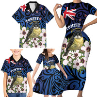 Tomtit New Zealand Personalised Family Matching Short Sleeve Bodycon Dress and Hawaiian Shirt Miromiro Manuka Flower Maori Pattern LT22 - Polynesian Pride
