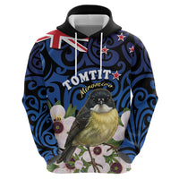 Tomtit New Zealand Personalised Hoodie Miromiro Manuka Flower Maori Pattern
