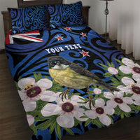 Tomtit New Zealand Personalised Quilt Bed Set Miromiro Manuka Flower Maori Pattern