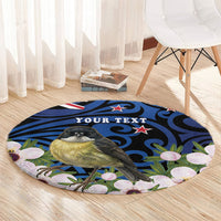 Tomtit New Zealand Personalised Round Carpet Miromiro Manuka Flower Maori Pattern