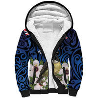 Tomtit New Zealand Personalised Sherpa Hoodie Miromiro Manuka Flower Maori Pattern