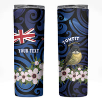 Tomtit New Zealand Personalised Skinny Tumbler Miromiro Manuka Flower Maori Pattern LT22 Blue - Polynesian Pride